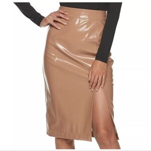 NWT! Faux Leather Nude Pencil Skirt Cara Santana Apt 9 Slit High Waist Midi